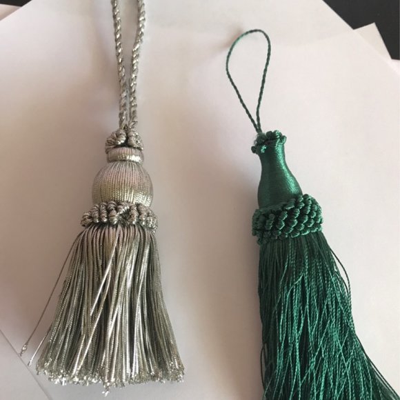 2 Tassel with Fringe 7.5" Green & Silver Color For Curtains or Other Decor - Picture 4 of 4